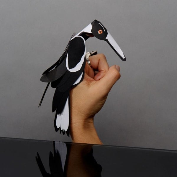 Paper art finger puppet magpie