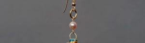 Hook earring 14k gold freshwater pearl antique hand-painted enamel